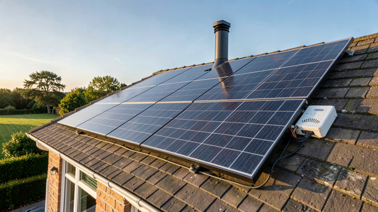 panneau solaire avec micro onduleur installé sur le toit d'une maison résidentielle