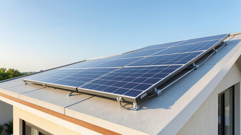 panneau solaire avec onduleur intégré installé sur le toit d'une maison moderne