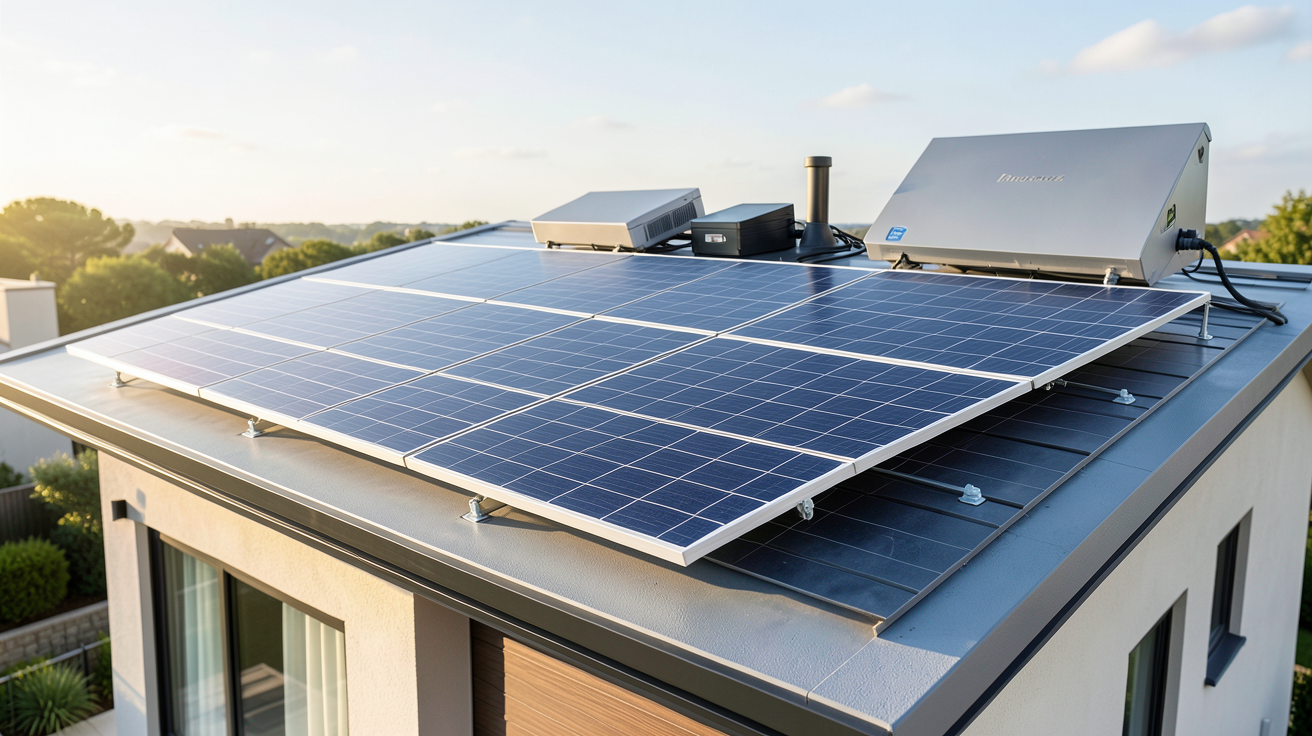panneau solaire avec stockage dimensionnement puissance batterie système installé sur toit de maison