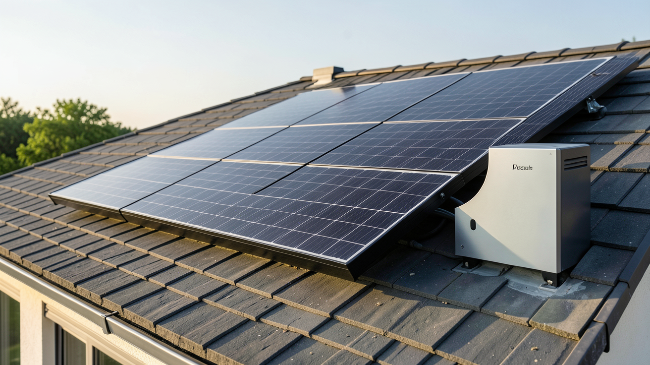 panneau solaire avec stockage montrant le fonctionnement d'un kit solaire avec batterie de stockage sur un toit de maison