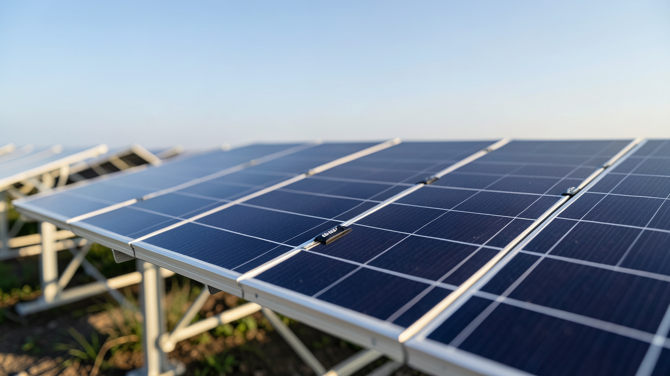panneau solaire Axitec gamme 2026 exposés en extérieur sous un ciel dégagé