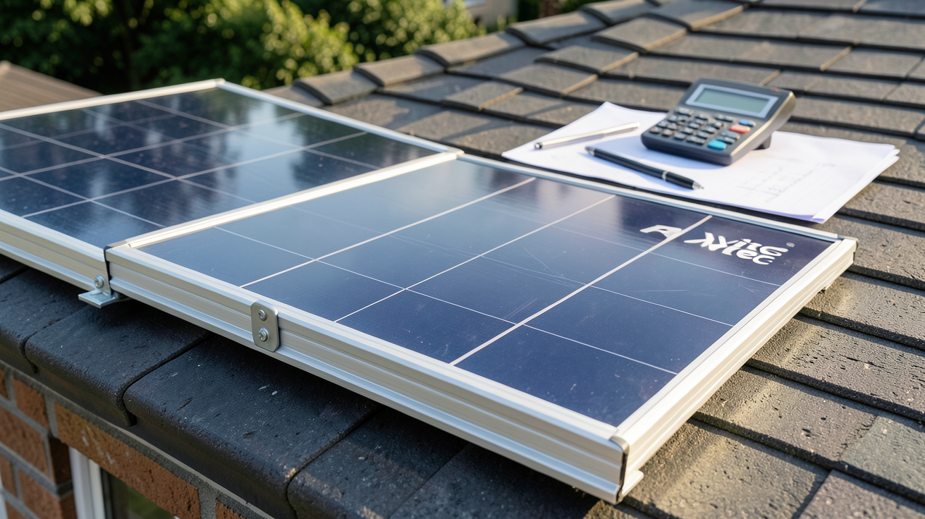 panneau solaire Axitec installé sur un toit avec calcul de retour sur investissement visible