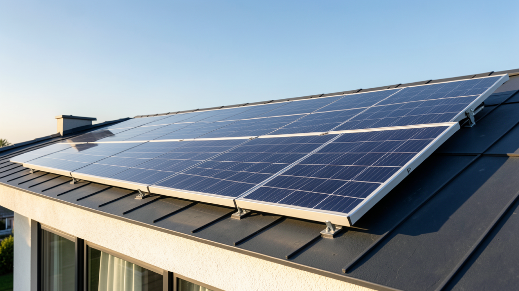 panneau solaire back contact installé sur le toit d'une maison moderne