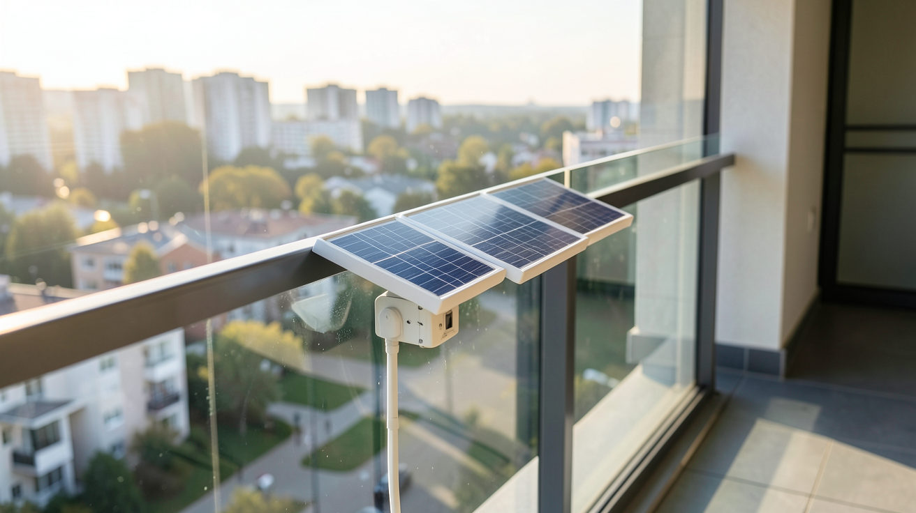 panneau solaire balcon appartement avec un kit photovoltaïque plug and play installé sur la rambarde.