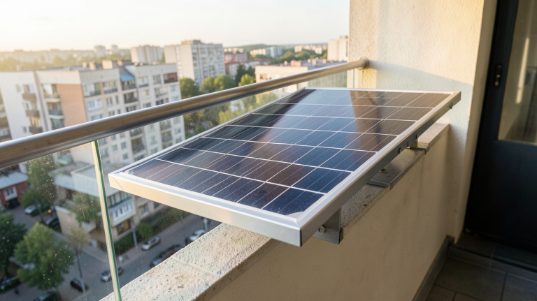 panneau solaire balcon installé sur un balcon d'appartement en ville