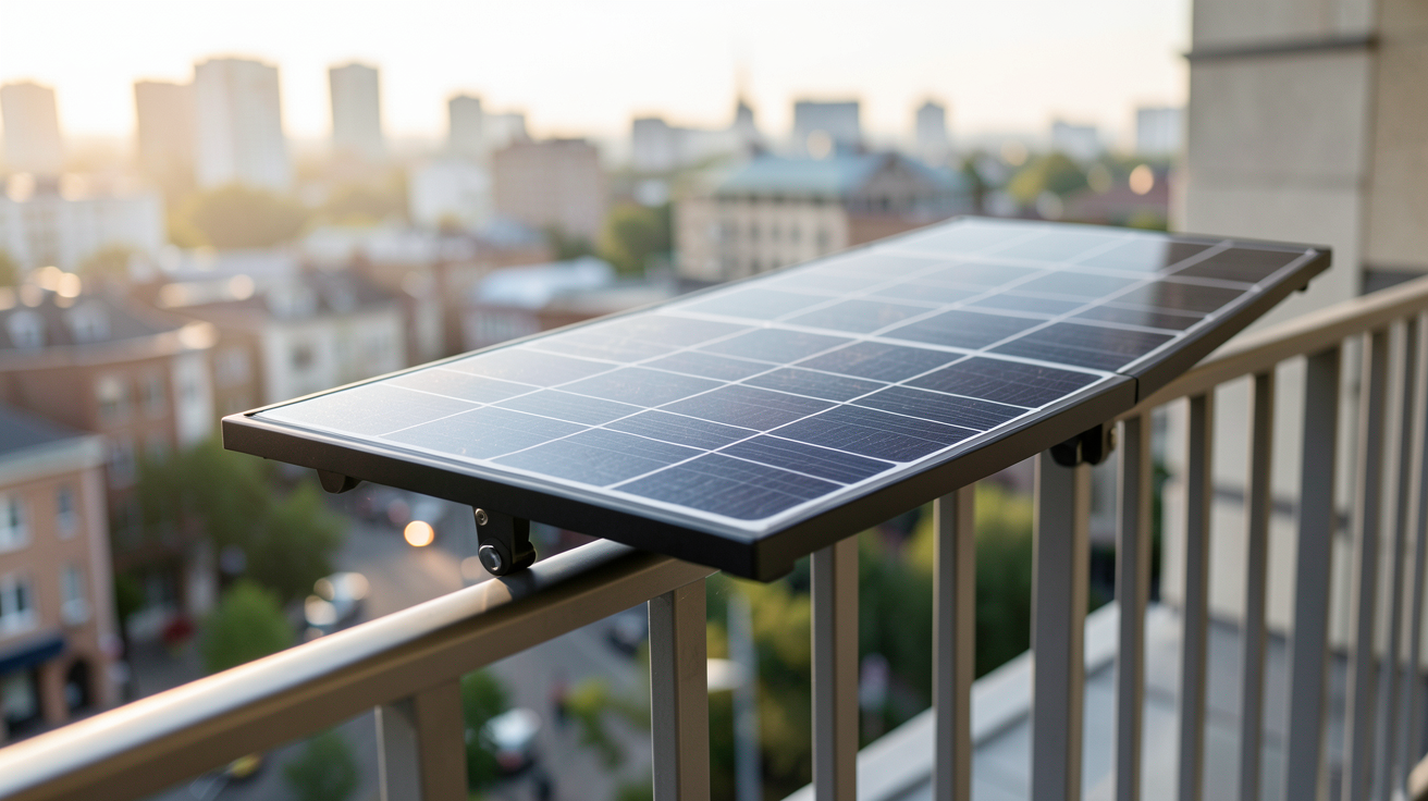 panneau solaire balcon avec kit plug and play installé sur un garde-corps
