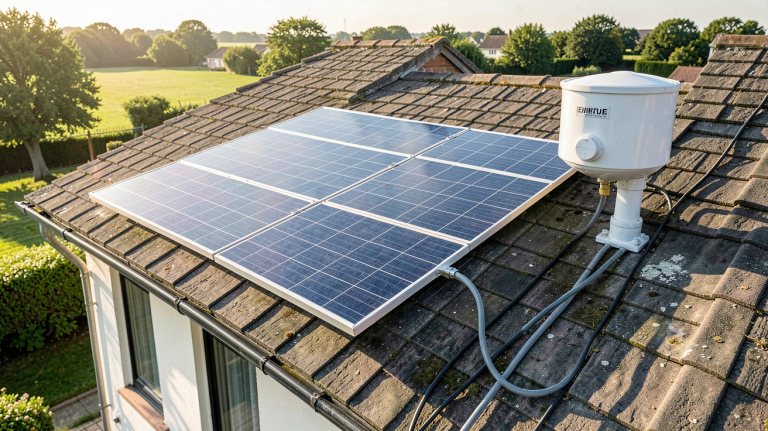 panneau solaire ballon eau chaude installé sur le toit d'une maison individuelle