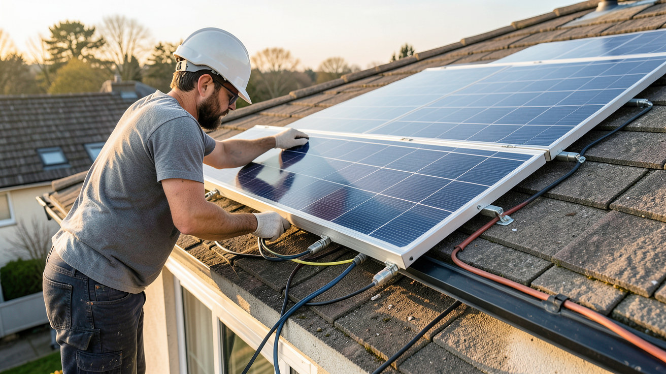 panneau solaire thermique installé sur le toit d'une maison pour chauffer un ballon d'eau chaude
