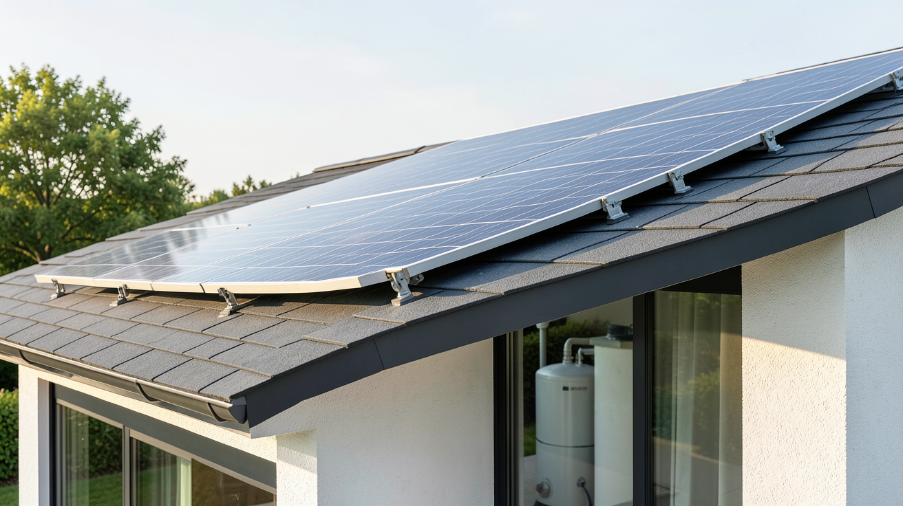 panneau solaire pour ballon d’eau chaude installé sur le toit d'une maison contemporaine