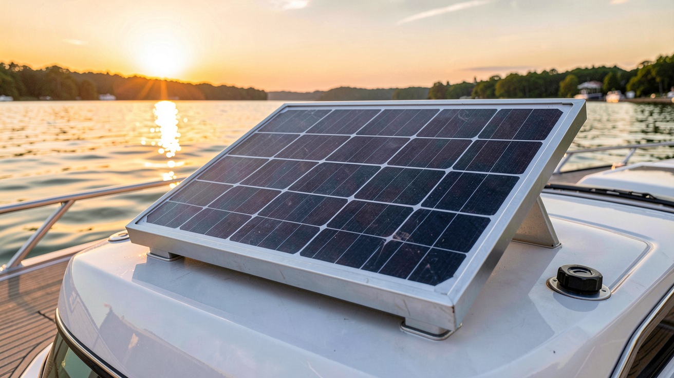panneau solaire bateau 300 watts installé sur le pont d'un bateau de plaisance