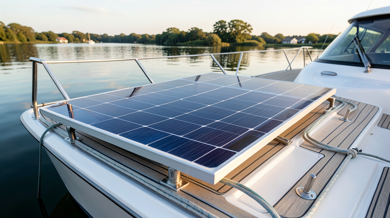 panneau solaire bateau installé sur le pont d'un bateau de plaisance pour le dimensionnement d'une installation solaire