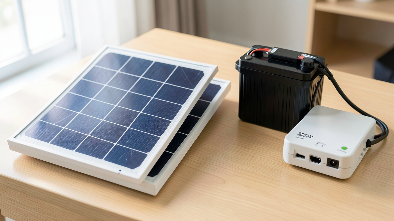 panneau solaire batterie 220v présentant les composants essentiels du kit solaire