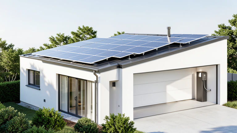 panneau solaire batterie de stockage installé sur une résidence moderne pour l'autonomie énergétique
