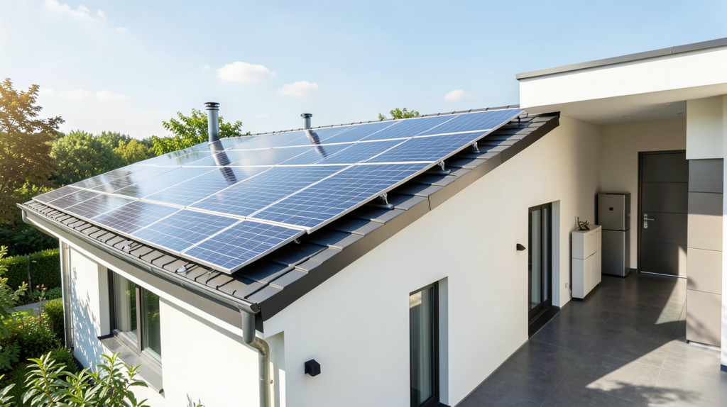 panneau solaire batterie et système de stockage d'énergie domestique sur une maison moderne