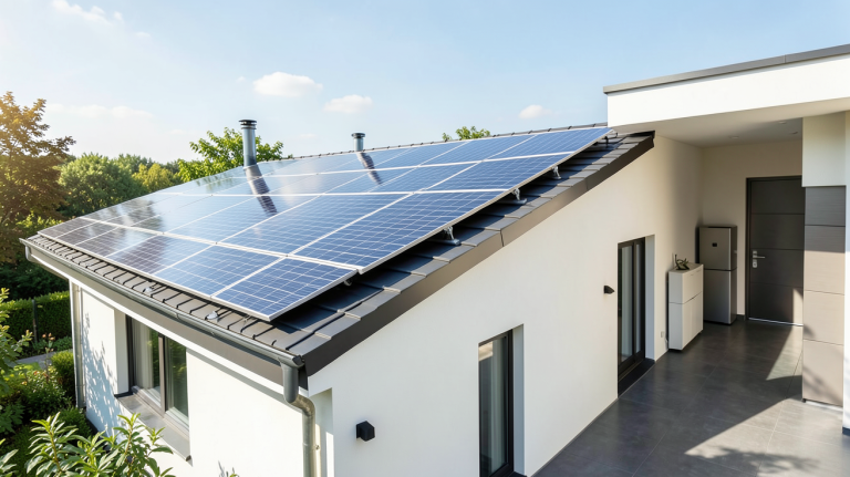 panneau solaire batterie et système de stockage d'énergie domestique sur une maison moderne