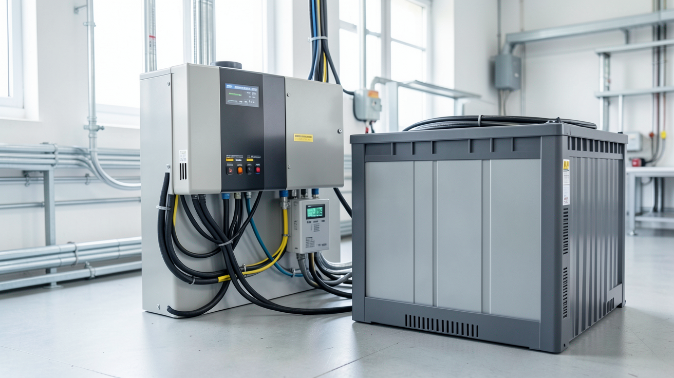 panneau solaire batterie lithium avec un onduleur hybride installé dans un environnement domestique moderne