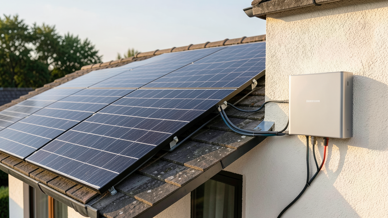 panneau solaire batterie maison kit autoconsommation installé sur toit avec batterie lithium-ion