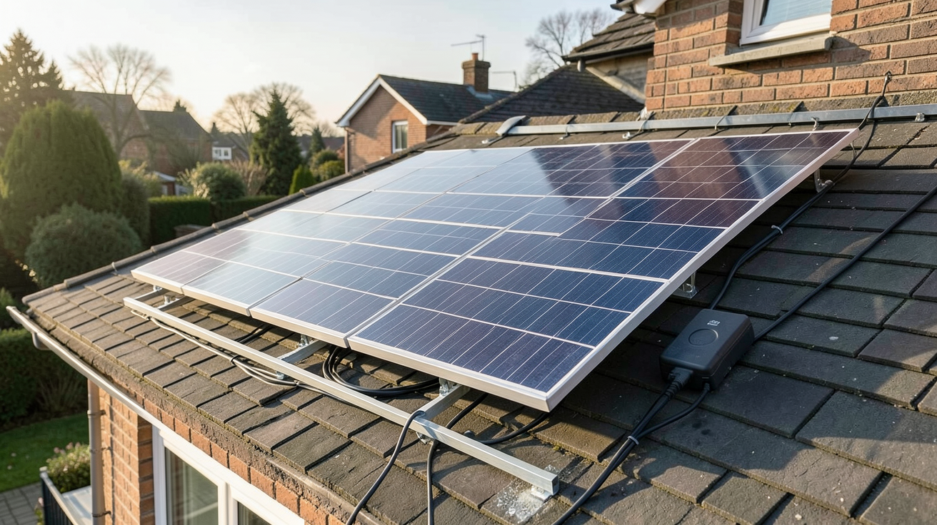 panneau solaire batterie maison kit complet installé sur le toit d'une maison individuelle