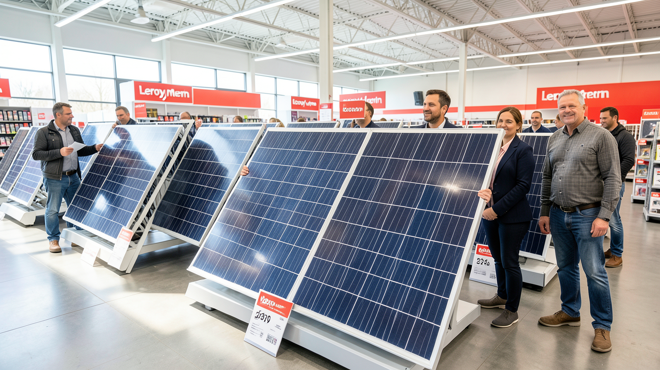panneau solaire Beem différents modèles exposés en magasin Leroy Merlin