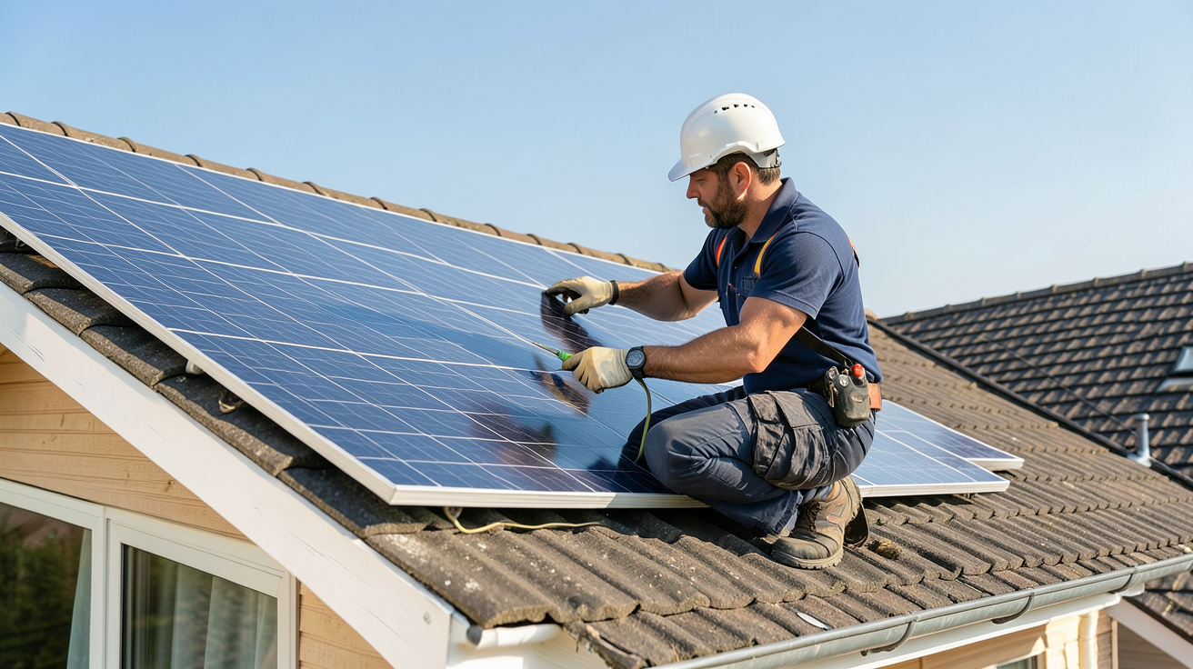 panneau solaire Beem installé sur un toit de maison individuelle par un professionnel