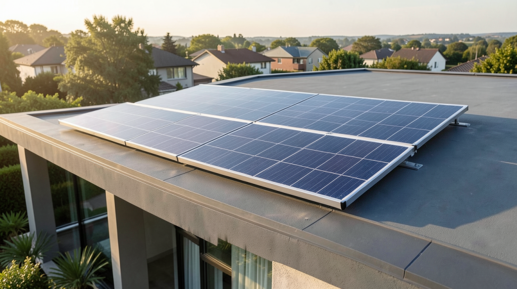 panneau solaire Beem installé sur le toit d'une maison moderne, vu de près