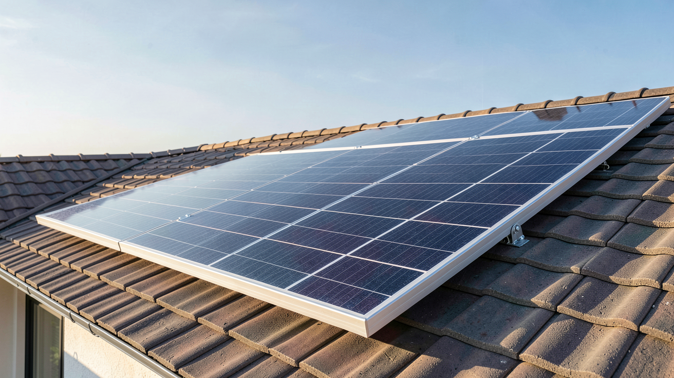 panneau solaire bi-verre installé sur le toit d'une maison moderne, mettant en avant ses avantages en 2024
