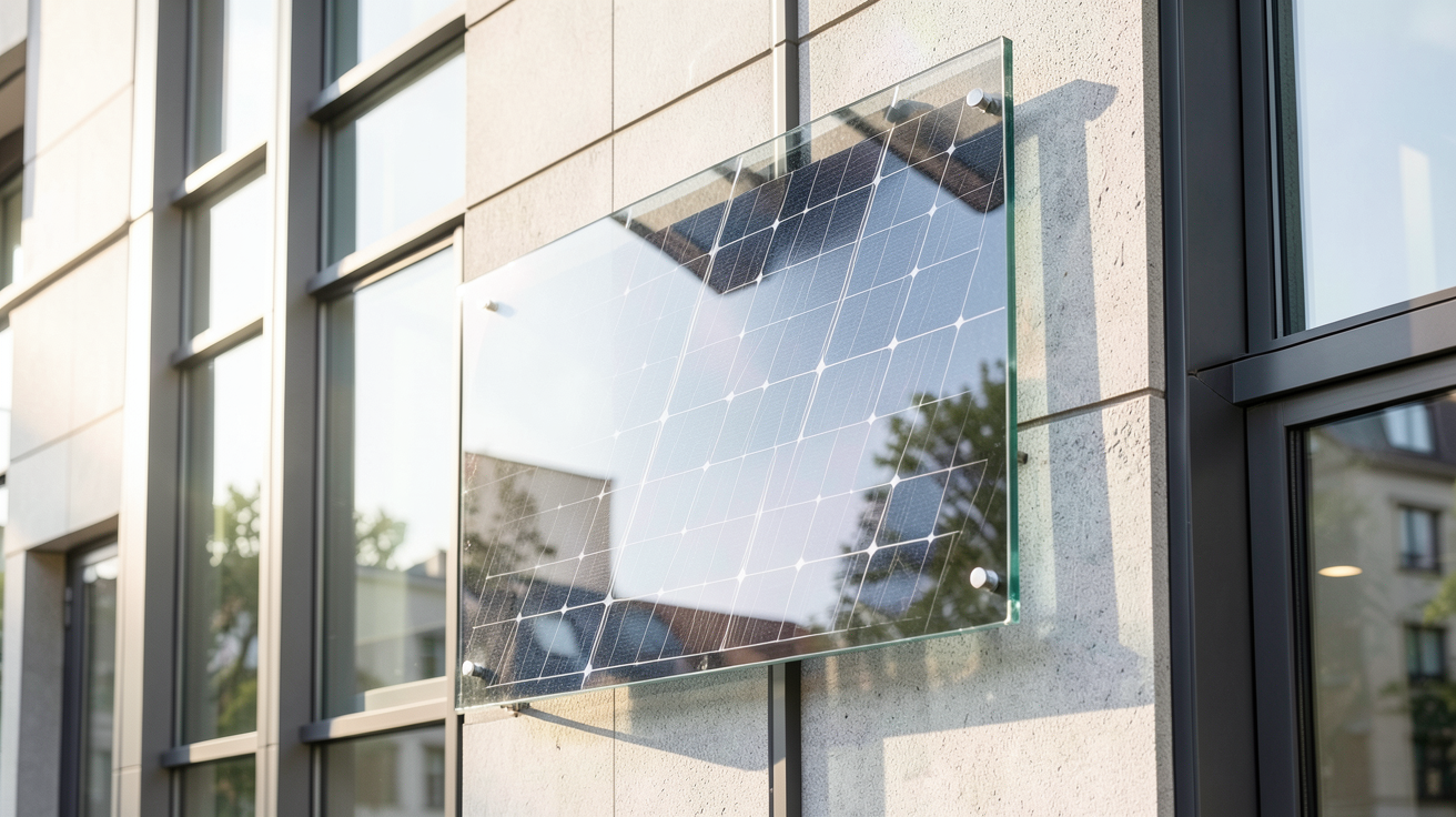 panneau solaire bi verre transparent intégré dans la façade d'un bâtiment moderne