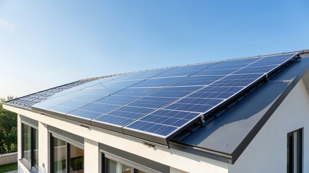 panneau solaire bi verre transparent installé sur le toit d'une maison moderne