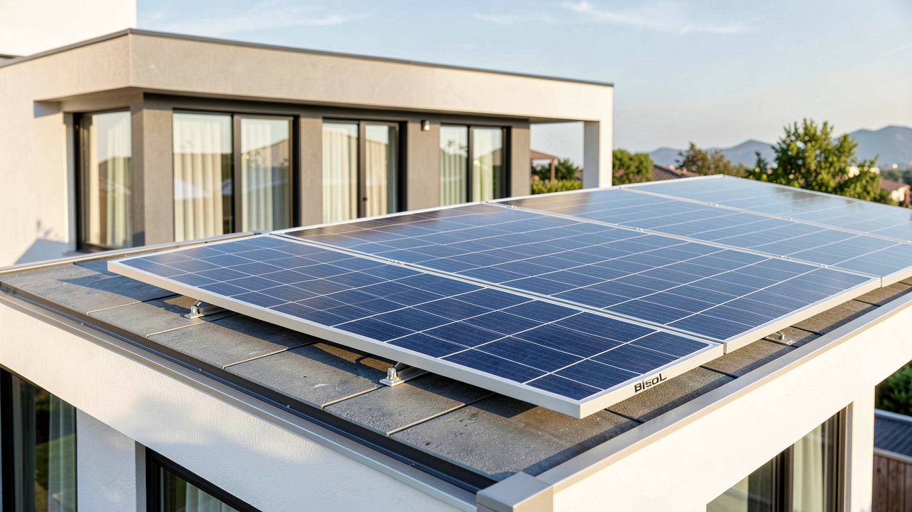 panneau solaire Bisol de la gamme professionnelle installé sur un toit de maison moderne