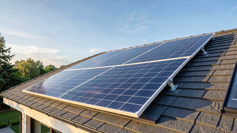 panneau solaire Bisol installé sur le toit d'une maison écologique