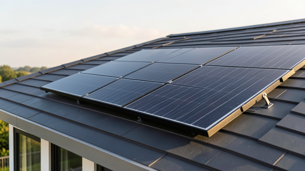 panneau solaire black friday installé sur un toit de maison moderne avec une lumière naturelle