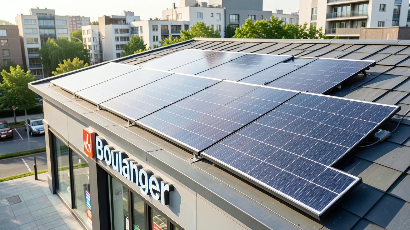 panneau solaire installé sur le toit d'un magasin Boulanger en juillet 2026