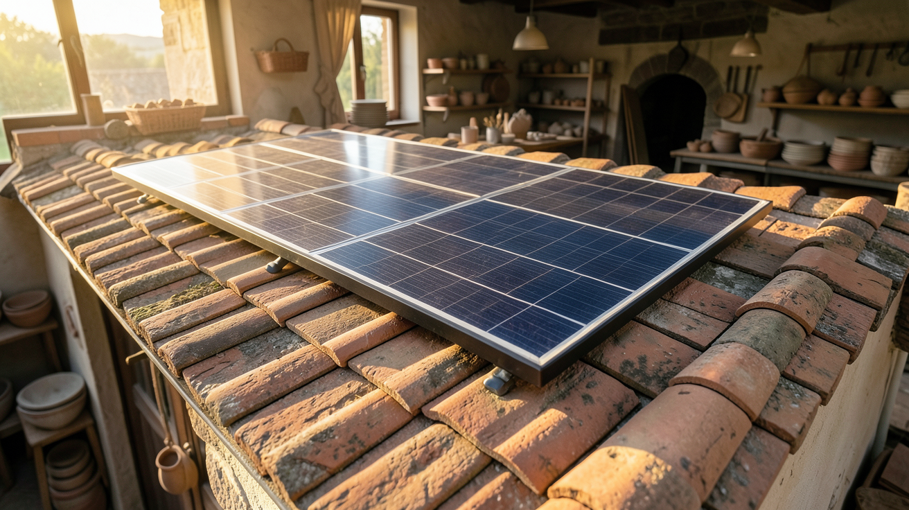 panneau solaire installé sur le toit d'un atelier de boulangerie traditionnelle