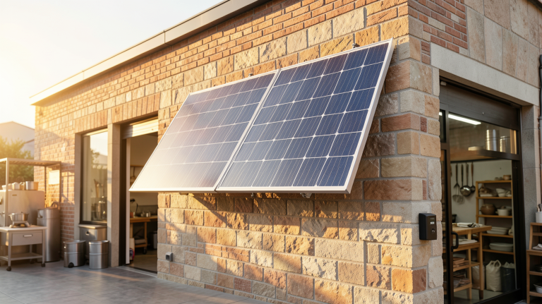 panneau solaire installé sur la façade d'un atelier de boulangerie artisanale