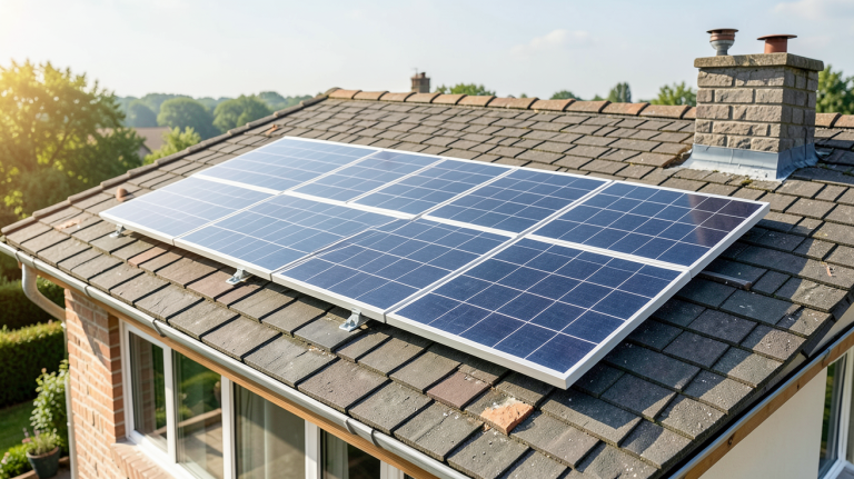 panneau solaire brico installé sur le toit d'une maison contemporaine