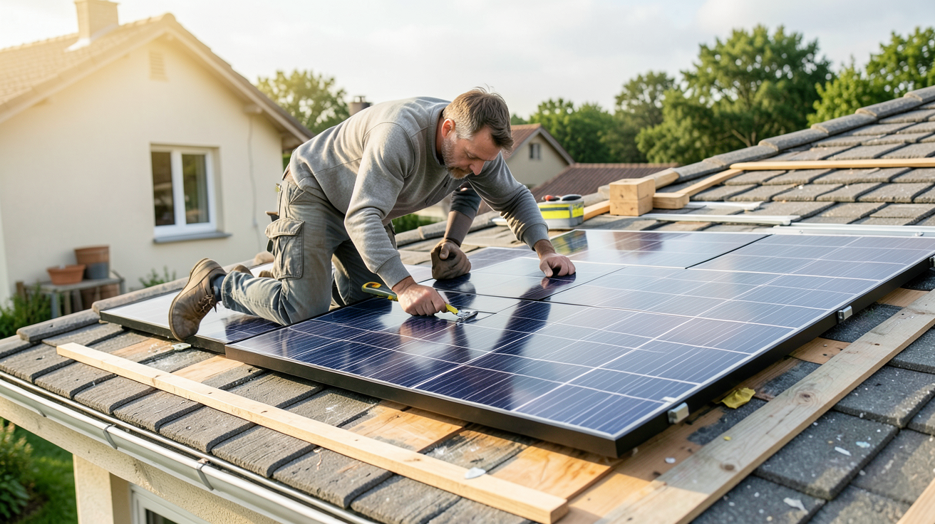 panneau solaire brico installé sur le toit d'une maison