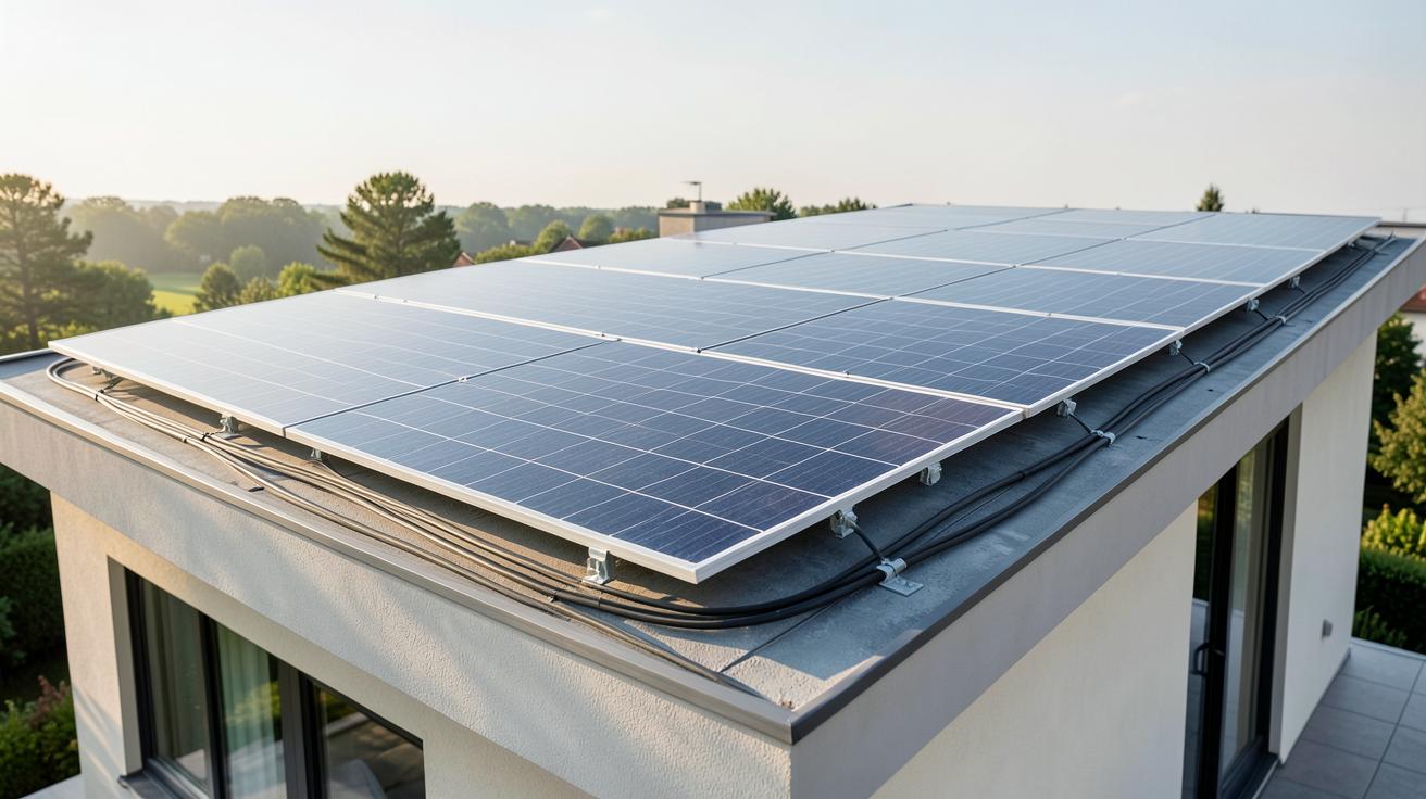 panneau solaire brico kit plug & play installé sur le toit d'une maison contemporaine