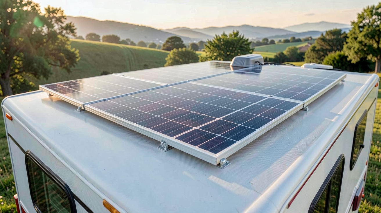 panneau solaire camping car 400w installé sur le toit d'un camping-car moderne