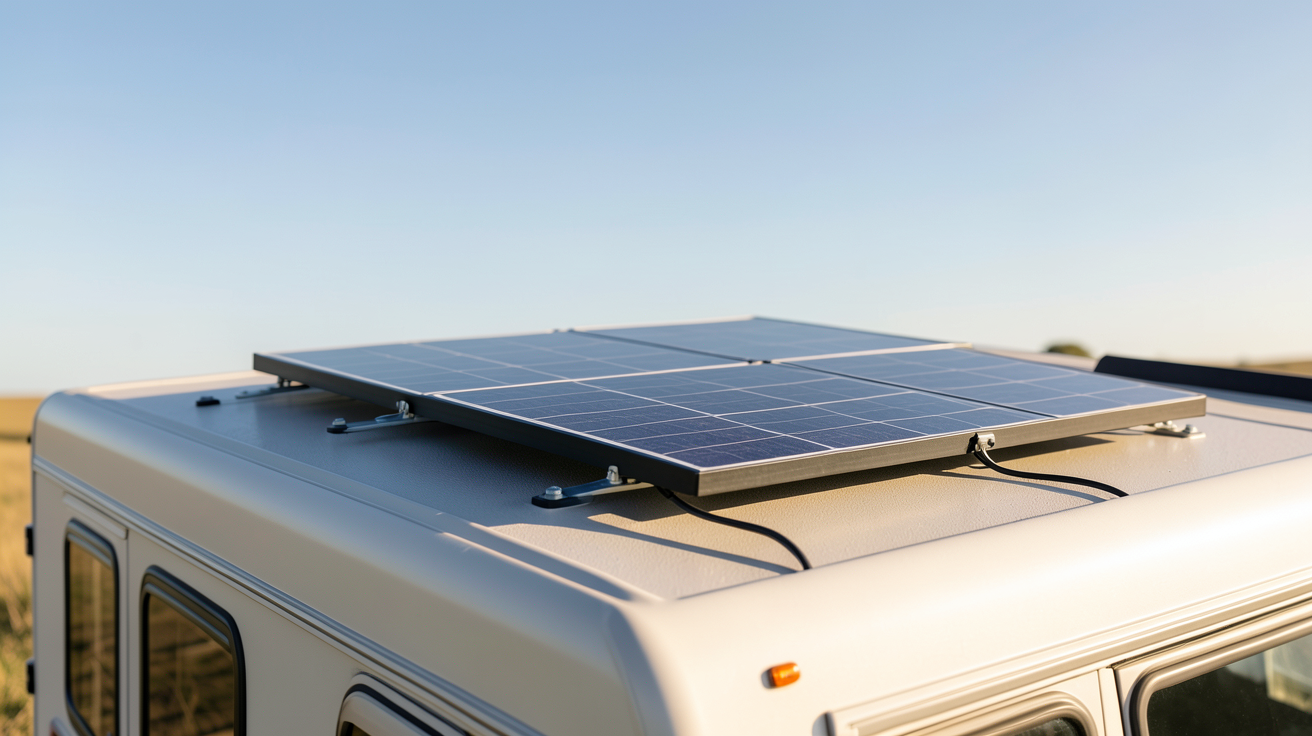 panneau solaire camping car 500w installé sur le toit d'un camping-car moderne
