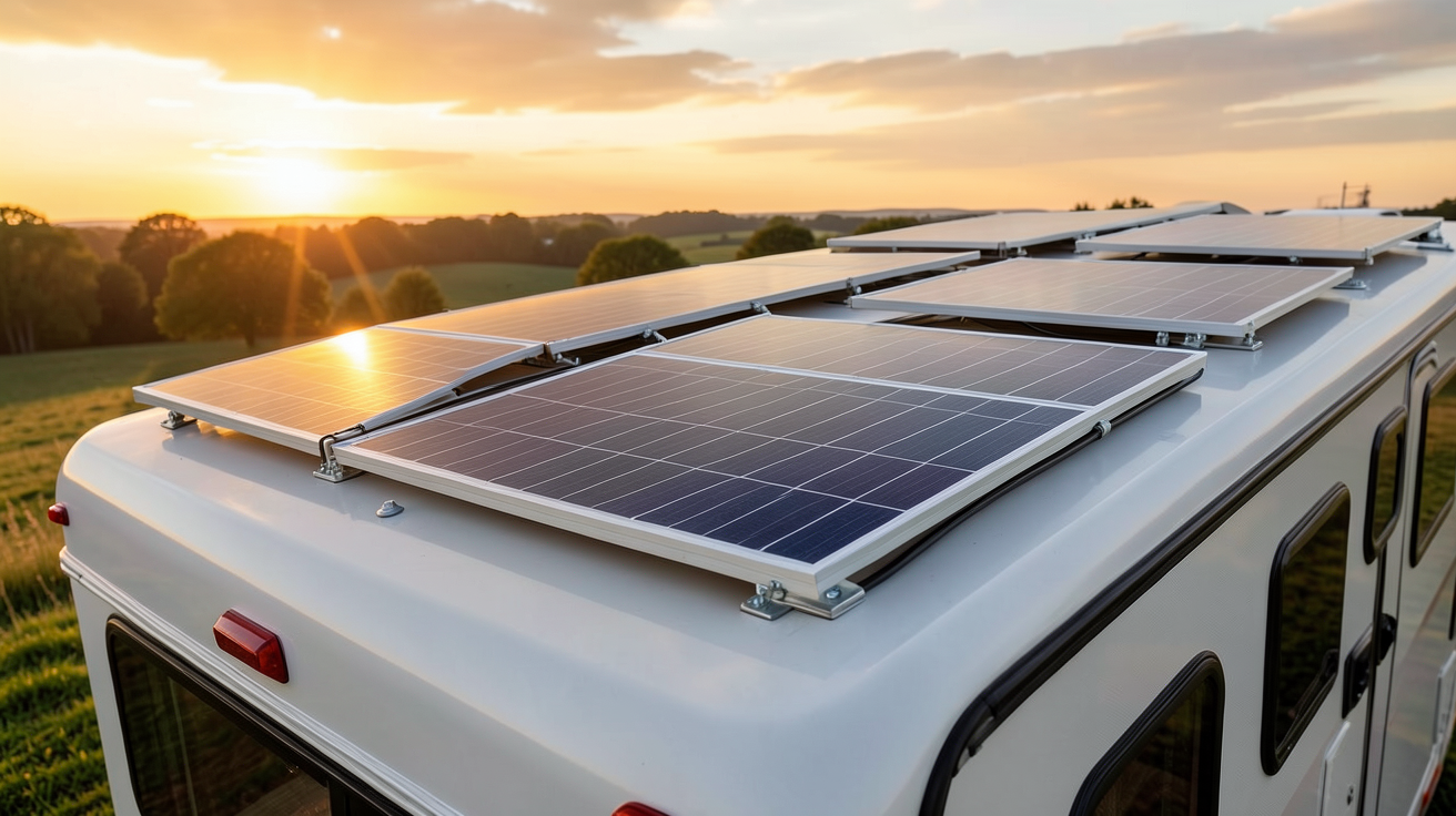panneau solaire camping différents types installés sur le toit d'un camping-car moderne