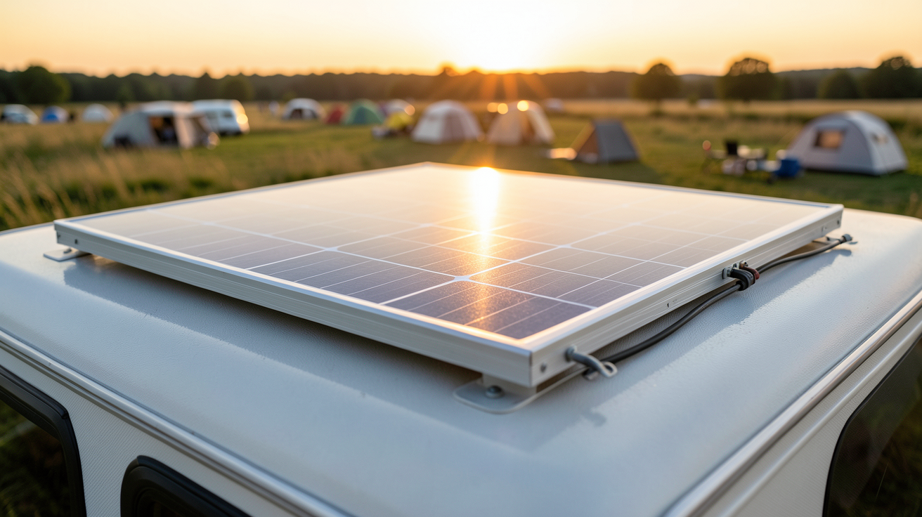 panneau solaire caravane déterminant la puissance nécessaire installé sur le toit d'une caravane moderne