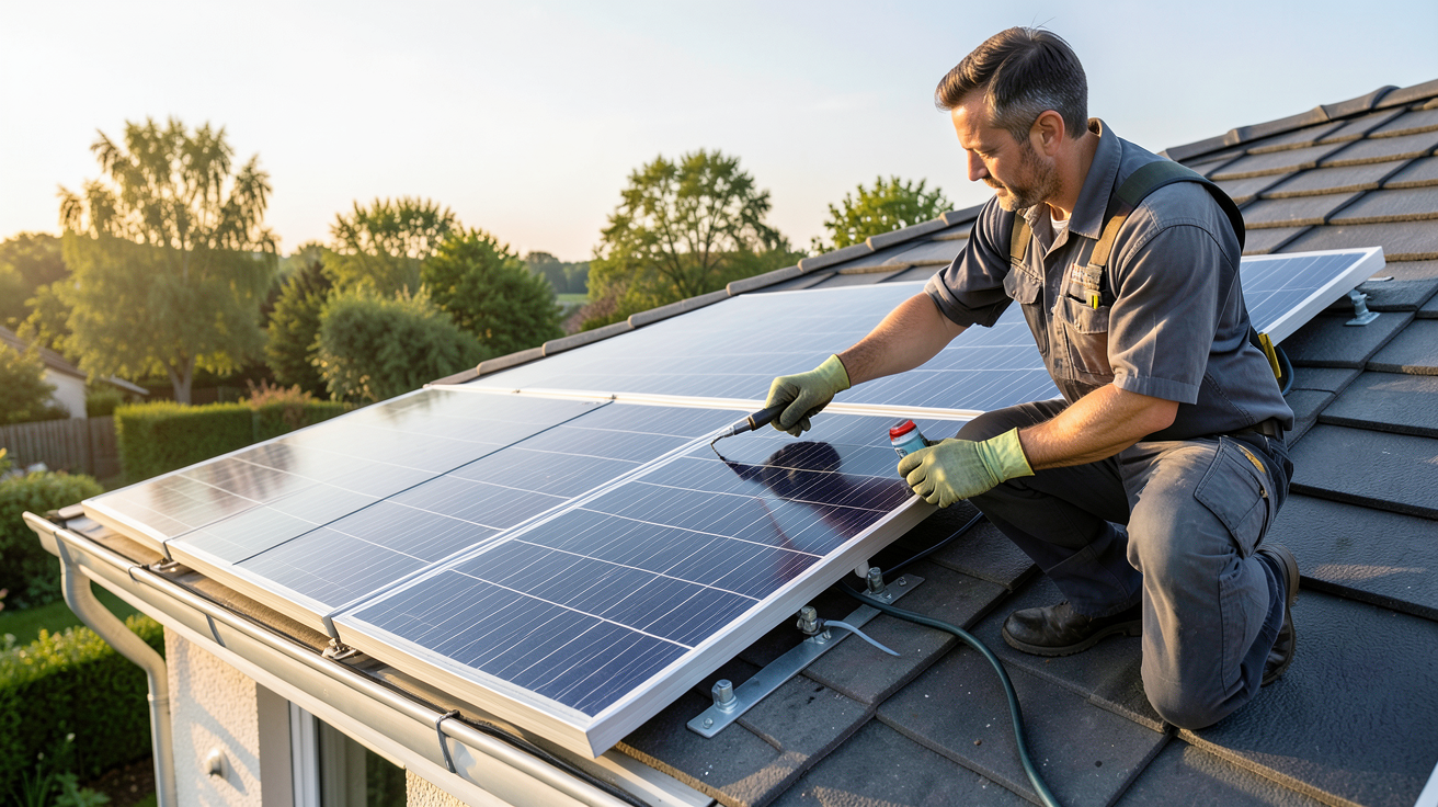 panneau solaire chauffage lors des étapes d'installation sur le toit d'une maison