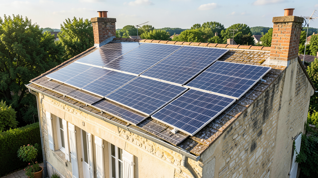 panneau solaire chinois installés sur le toit d'une maison en France, capturant la lumière du jour