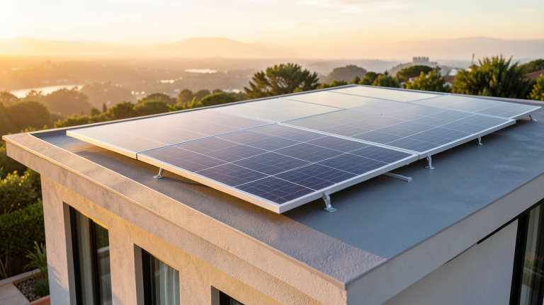 panneau solaire compatible EcoFlow installé sur le toit d'une maison moderne