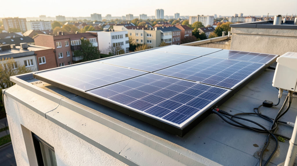 panneau solaire consommation directe installé sur le toit d'une maison urbaine