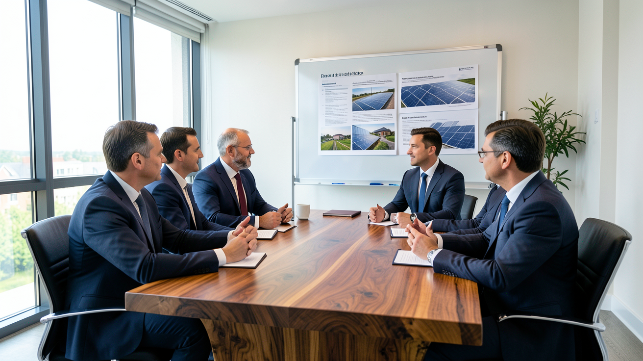 panneau solaire copropriété réglementation 2024 : réunion de copropriétaires discutant des autorisations légales pour l'installation de panneaux solaires