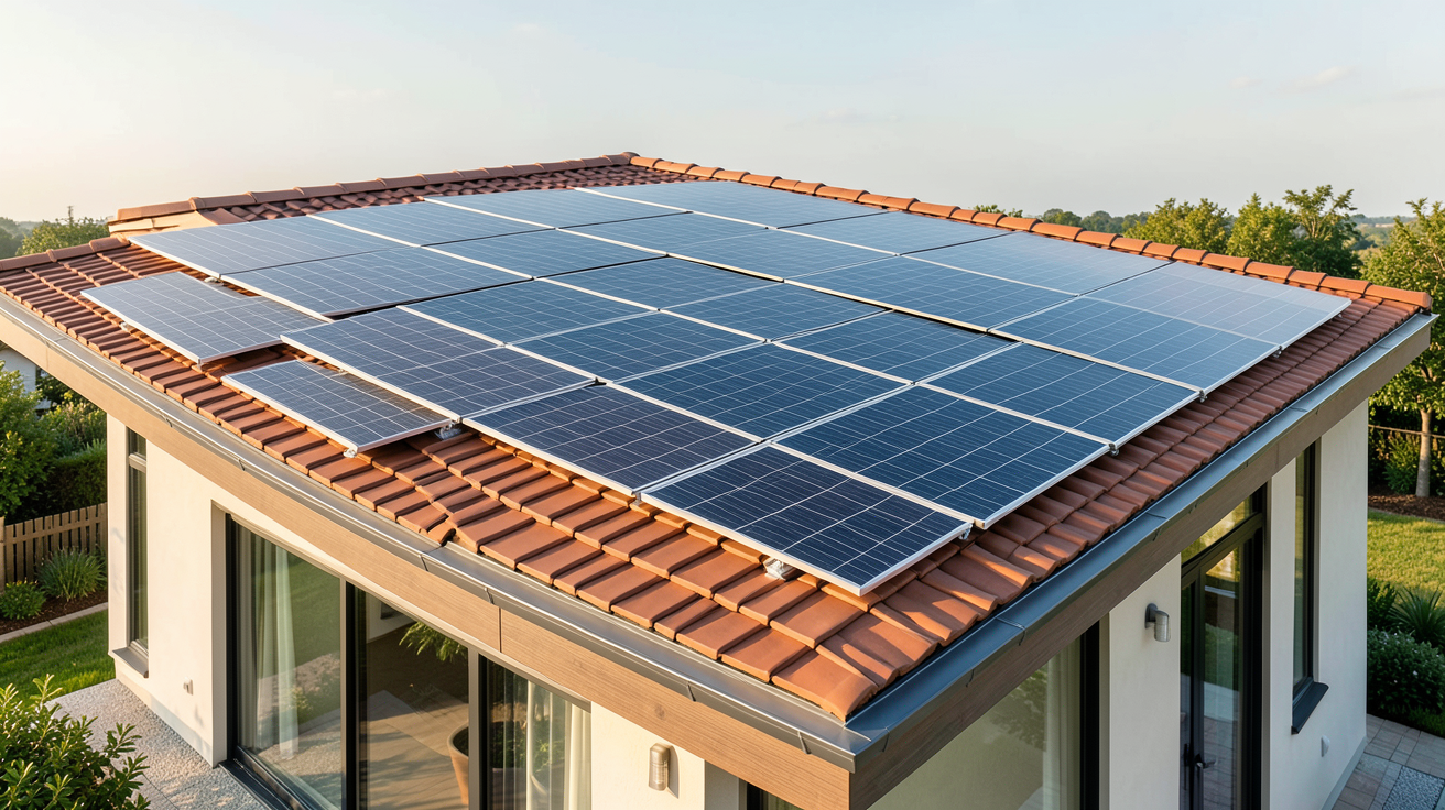 panneau solaire couleur tuile installé sur le toit d'une maison contemporaine