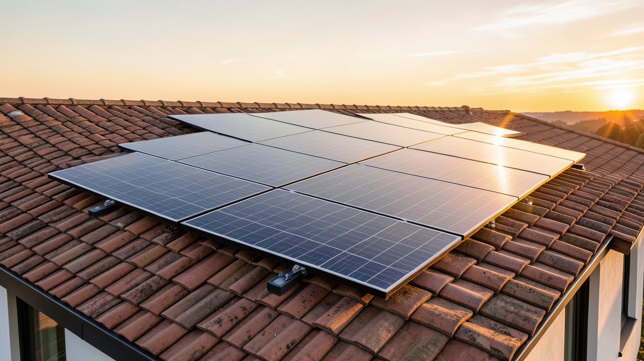 panneau solaire couleur tuile installé sur le toit d'une maison contemporaine