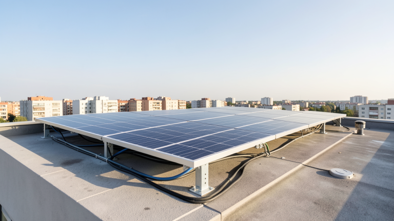 panneau solaire coût installation sur toit de maison urbaine moderne avec détails techniques