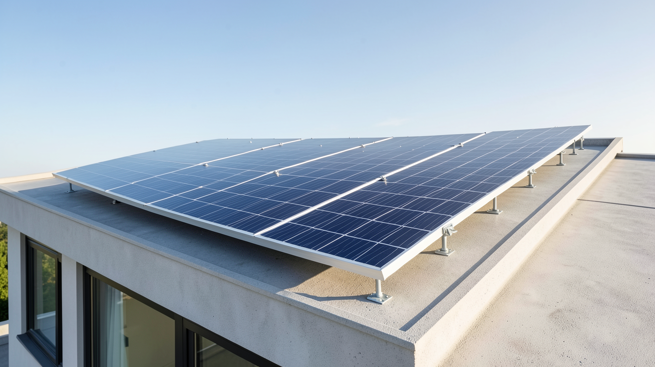 panneau solaire d'appoint installé sur le toit-terrasse d'une maison moderne pour optimiser l'ensoleillement